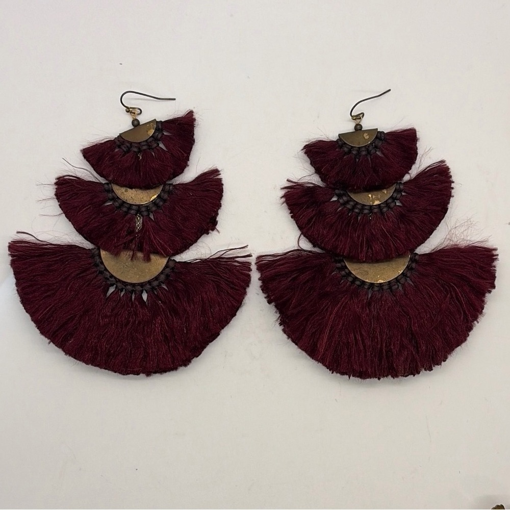 Anthropologie Burgundy Red Hierarchy Drop Pierced Earrings
